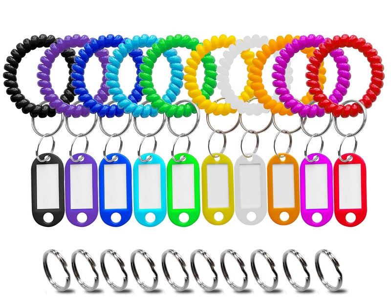 HoAoOo Wrist Keychain Key Tags- Spring Spiral Stretch Coil Wristband Key Ring Key Chain, for Gym, Pool, ID Badge,Keys(10 Set) - Image 1